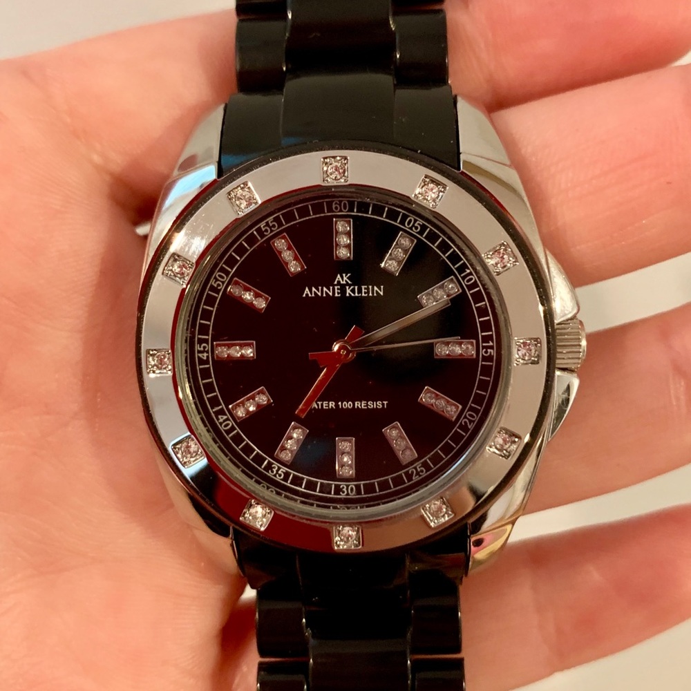 W Anne Klein Swarovski Crystal Accented Watch